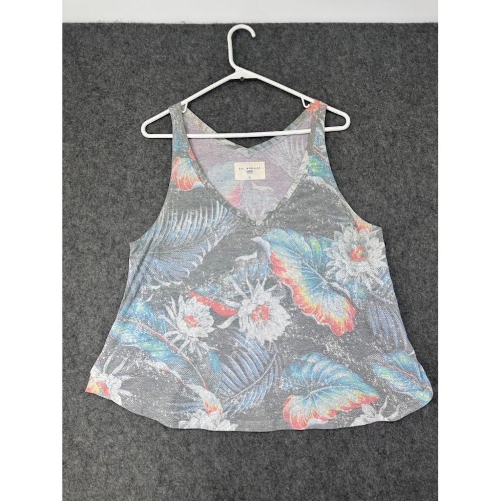 Sol Angeles Womens Tropical Floral V-Neck Tank Top Grey Blue Orange Size L
